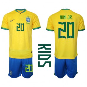 Brasilien Vinicius Junior #20 kläder Barn VM 2022 Hemmatröja Kortärmad (+ korta byxor)